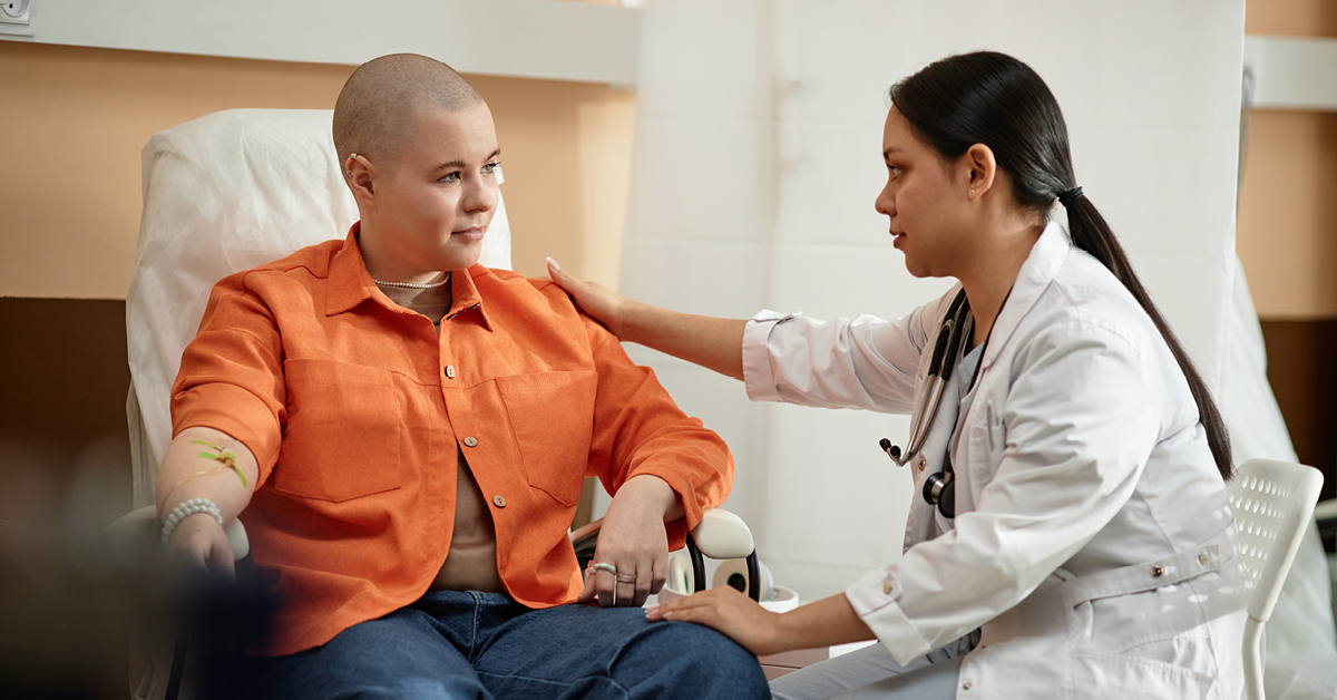 cancer patient talking to doctor