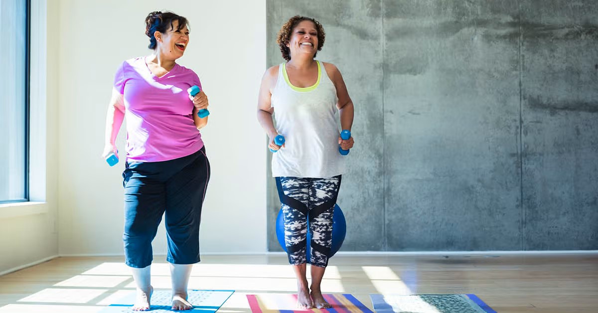 Two women at a workout class
